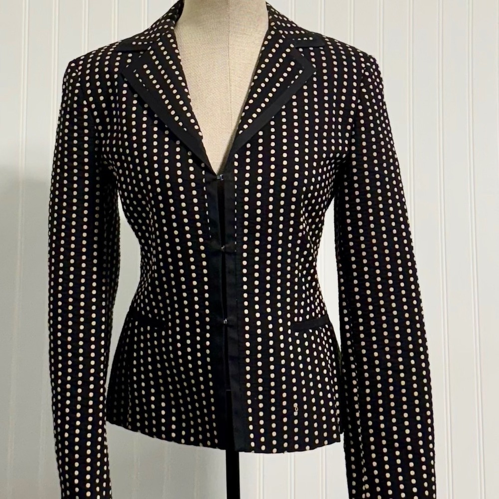 Talbots Blazer 6 Black Beige Polka Dot Seersucker Hook Eye Office Siren VTG